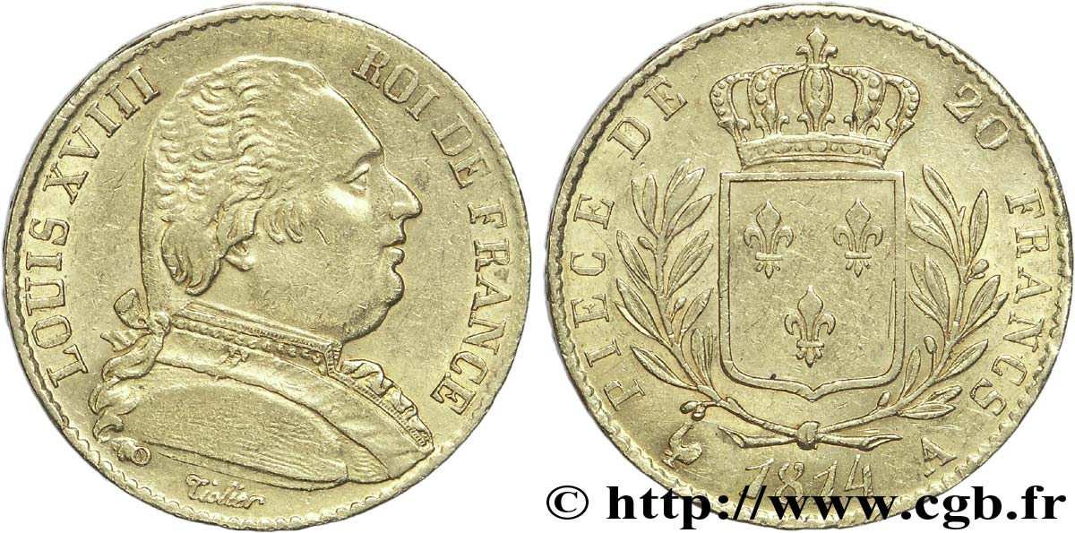20 francs or Louis XVIII, buste habillé 1814 Paris F.517/1 BB50 