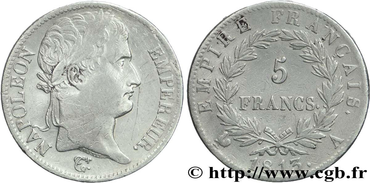 5 francs Napoléon Empereur, Empire français 1813 Paris F.307/58 TTB45 