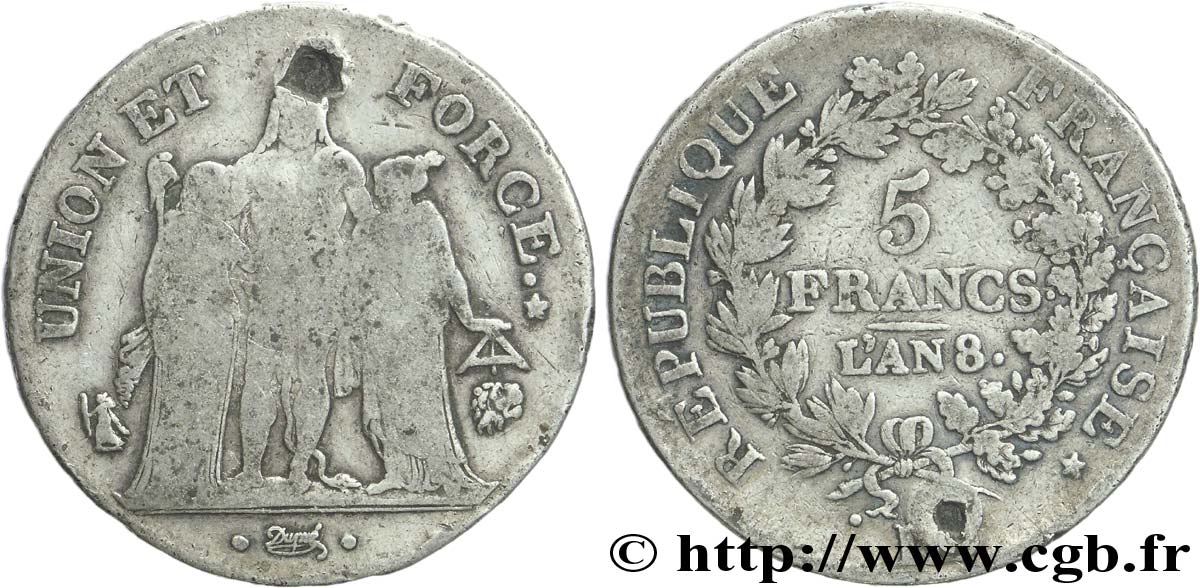 5 francs Union et Force, Union serré, avec glands intérieurs et gland extérieur 1800 Bayonne F.288/142 RC12 