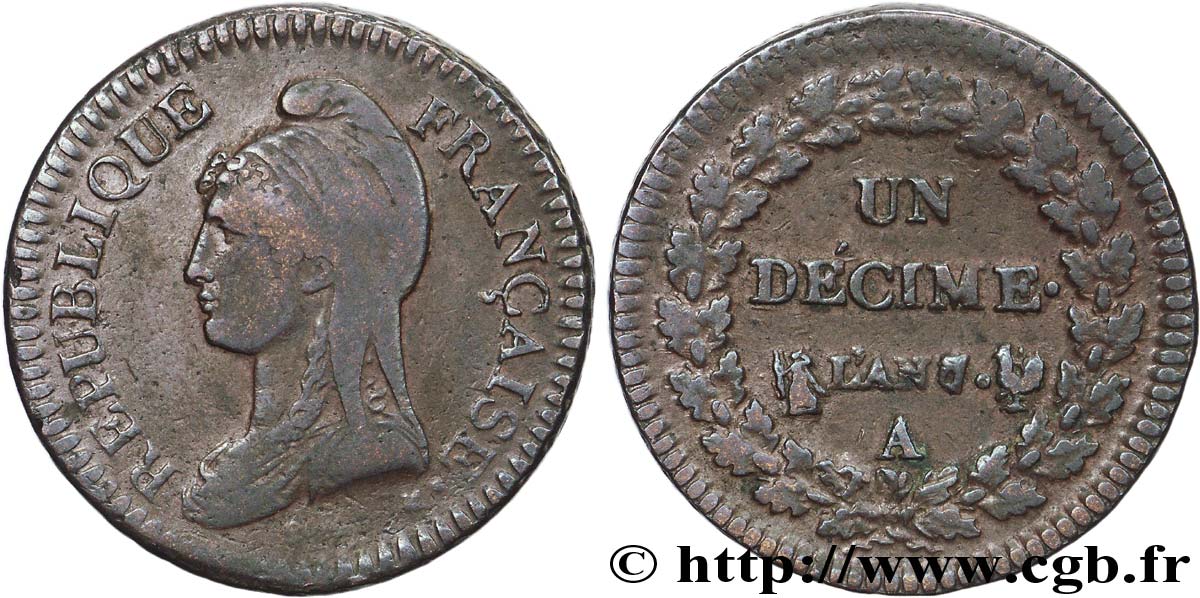 Un décime Dupré, grand module 1799 Paris F.129/24 TTB40 