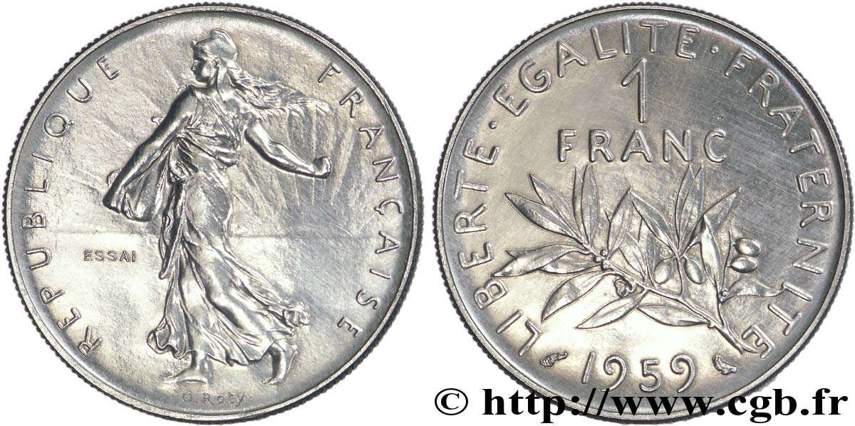 Essai de 1 franc Semeuse, nickel 1959 Paris F.226/3 SPL 