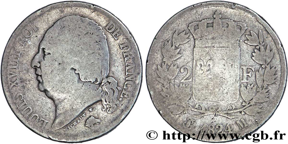 2 francs Louis XVIII 1824 Toulouse F.257/59 B10 