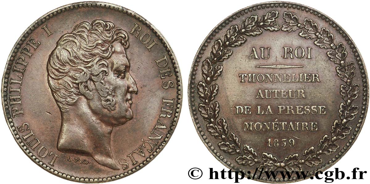 Essai module de 5 francs en cuivre 1839 Paris VG.2891  SS50 