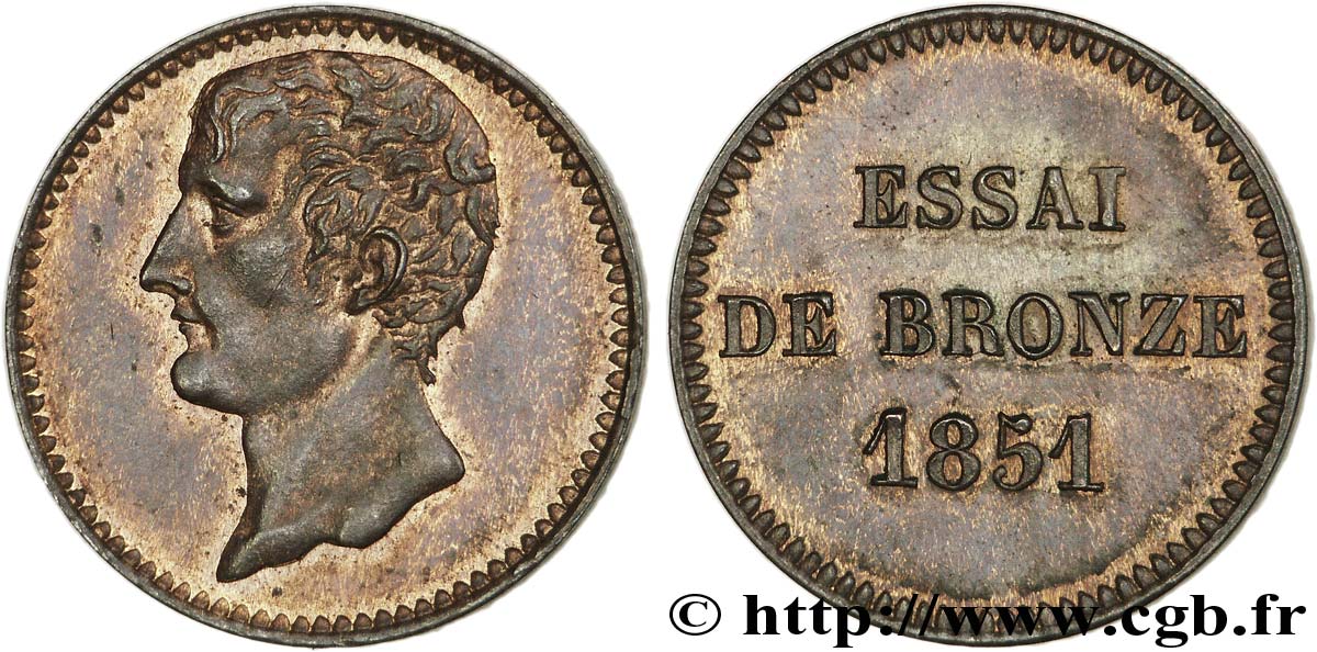 Essai de bronze au module de 2 centimes, Bonaparte 1851 Paris VG.3292  SUP60 