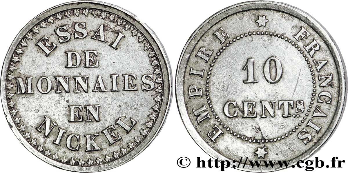 Essai de 10 centimes en nickel 1860  VG.3562  AU 