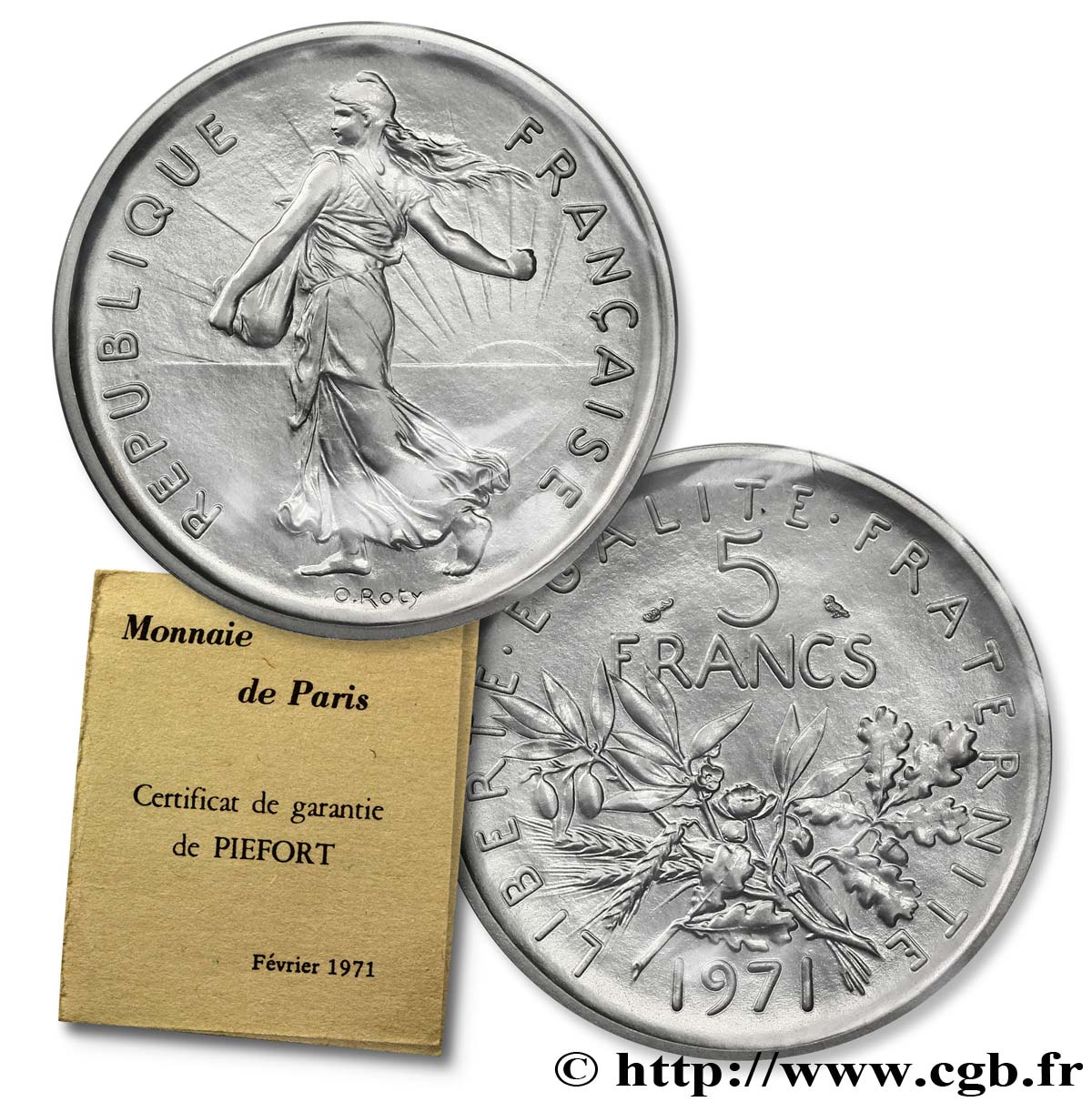 Piéfort Cu-Ni de 5 francs Semeuse, nickel 1971 Paris F.341/3P FDC70 