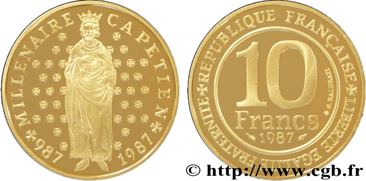 Belle Epreuve Or 10 francs Millénaire Capétien 1987  F.1301 2 FDC65 
