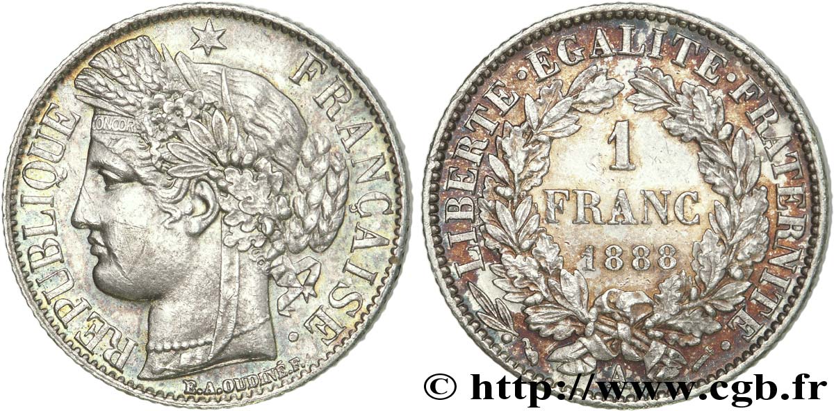 1 franc Cérès, Troisième République 1888 Paris F.216/10 SUP55 