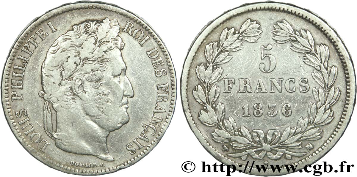 5 francs IIe type Domard 1836 Marseille F.324/59 XF40 