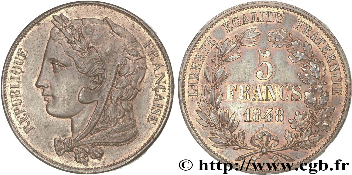 Concours de 5 francs, essai attribué à Gayrard 1848 Paris Maz.1281 e SUP62 