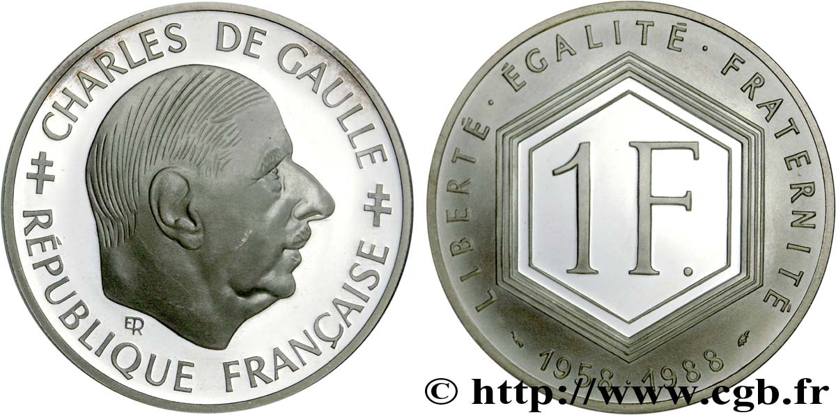 Belle Épreuve 1 franc De Gaulle  1988  F.1000 2 fST64 