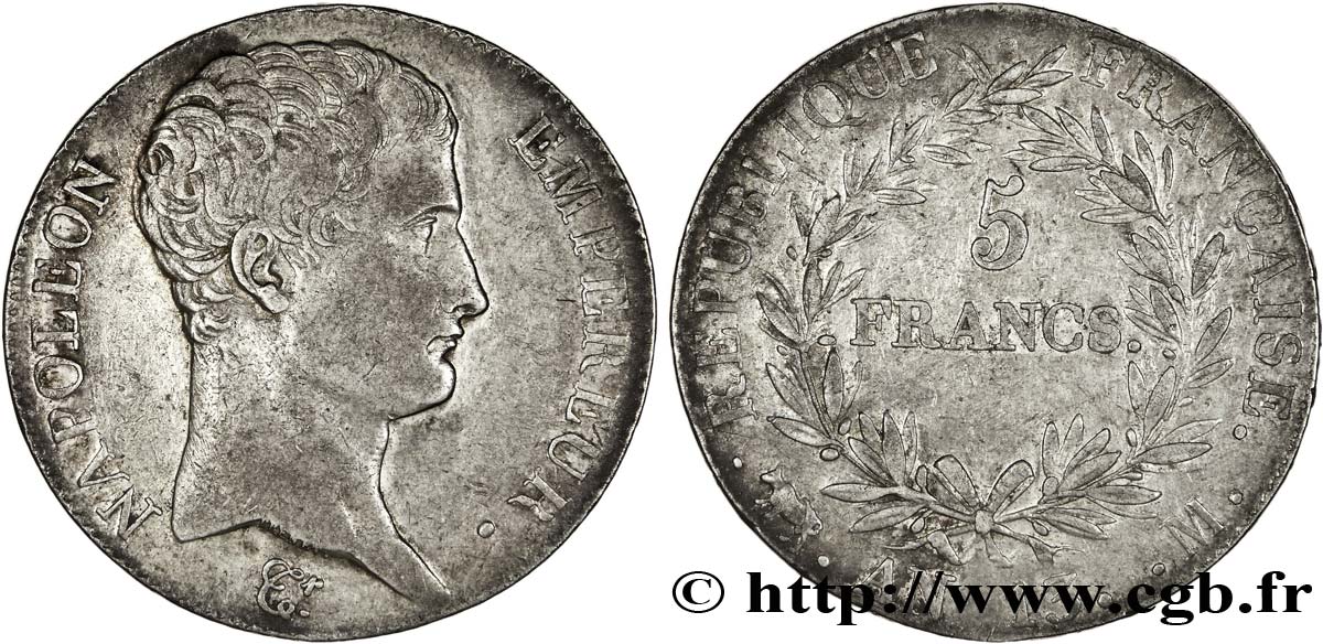 5 francs Napoléon Empereur, Calendrier révolutionnaire 1805 Toulouse F.303/13 TTB45 