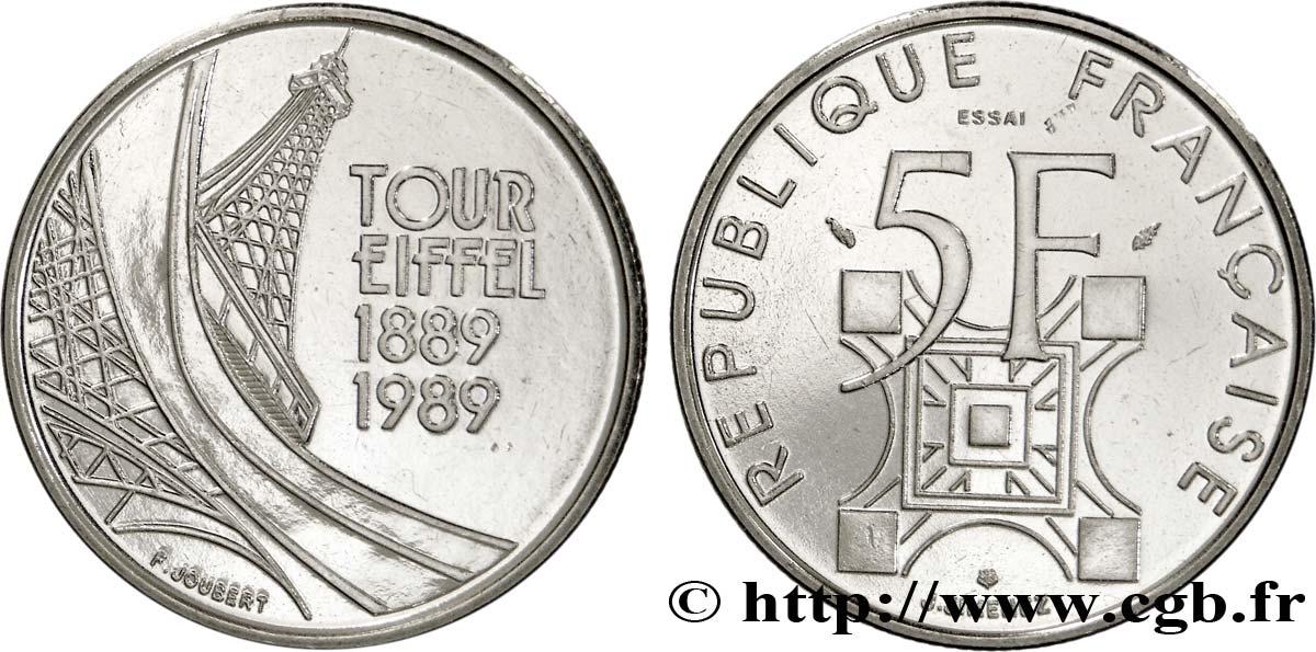 Essai de 5 francs Tour Eiffel 1989 Pessac F.342/1 MS68 