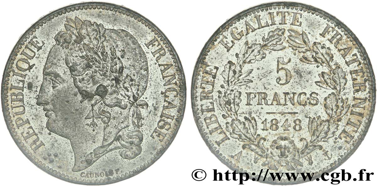 Concours de 5 francs, essai par Caunois 1848  VG.3066 var XF45 
