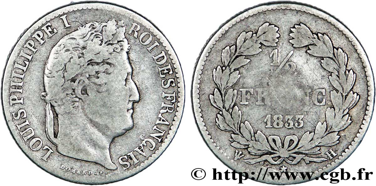 1/2 franc Louis-Philippe 1833 La Rochelle F.182/32 TB22 