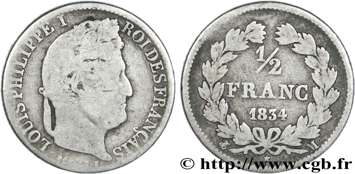 1/2 franc Louis-Philippe 1834 Toulouse F.182/48 B12 