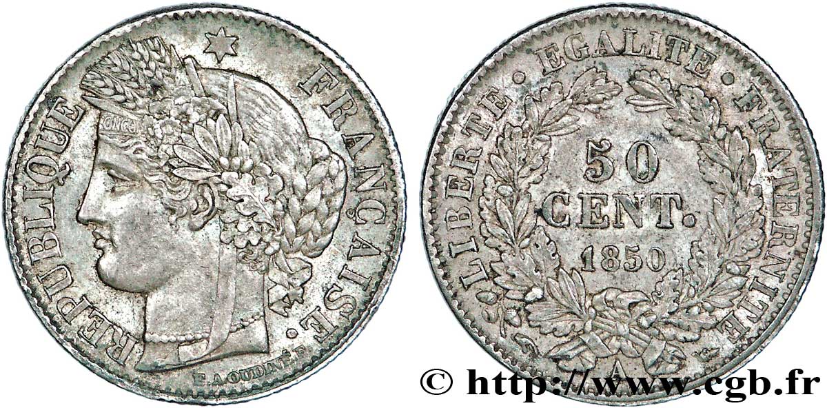 50 centimes Cérès, IIe République 1850 Paris F.184/2 SUP58 