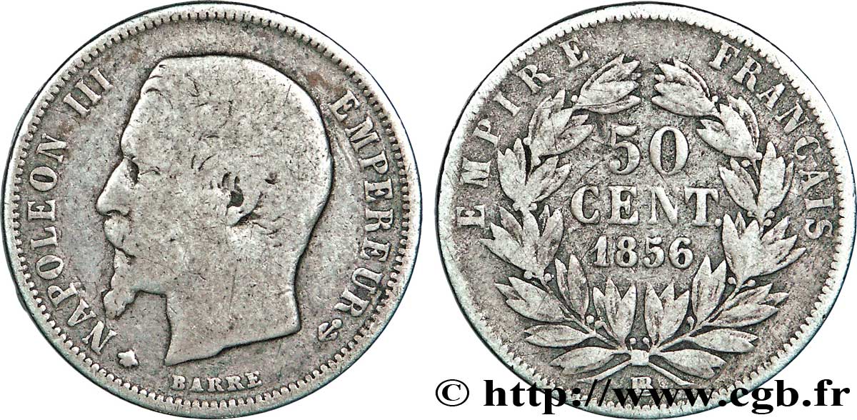 50 centimes Napoléon III, tête nue 1856 Strasbourg F.187/6 BC15 
