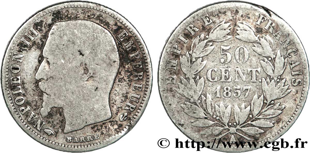 50 centimes Napoléon III, tête nue 1857 Paris F.187/8 F12 