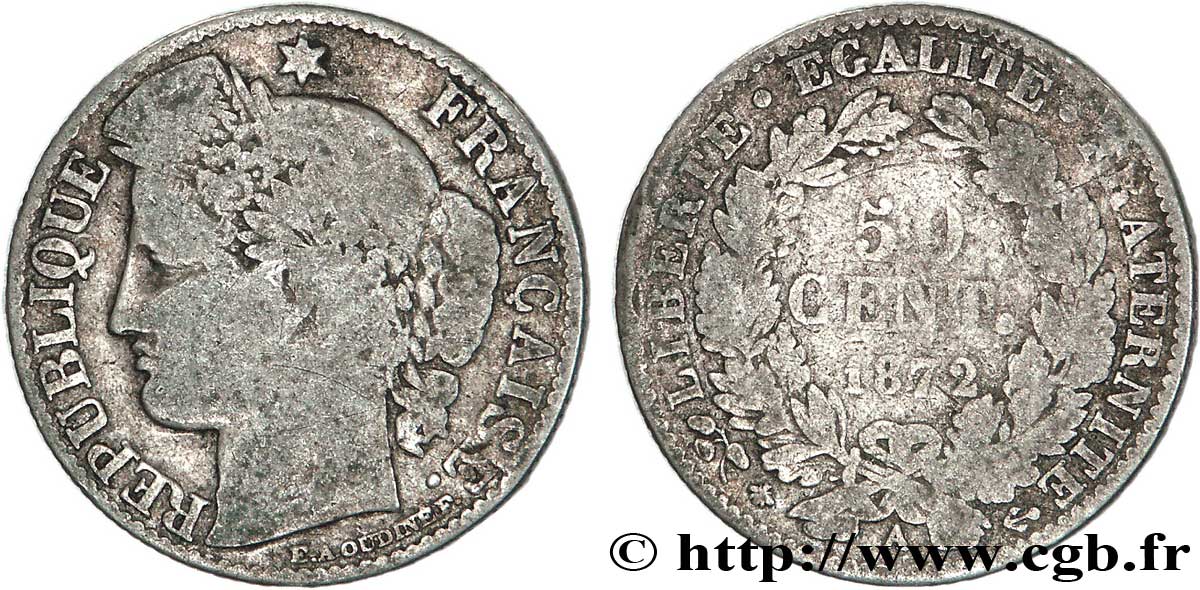 50 centimes Cérès, IIIe République 1872 Paris F.189/3 B10 