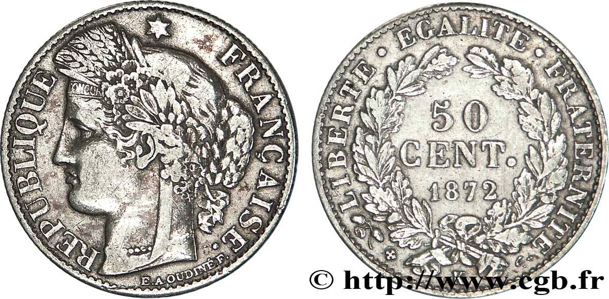 50 centimes Cérès, IIIe République 1872 Bordeaux F.189/4 S35 
