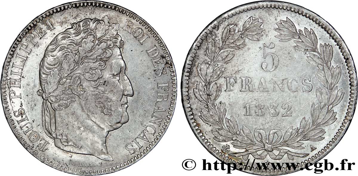 5 francs IIe type Domard 1832 Paris F.324/1 AU53 