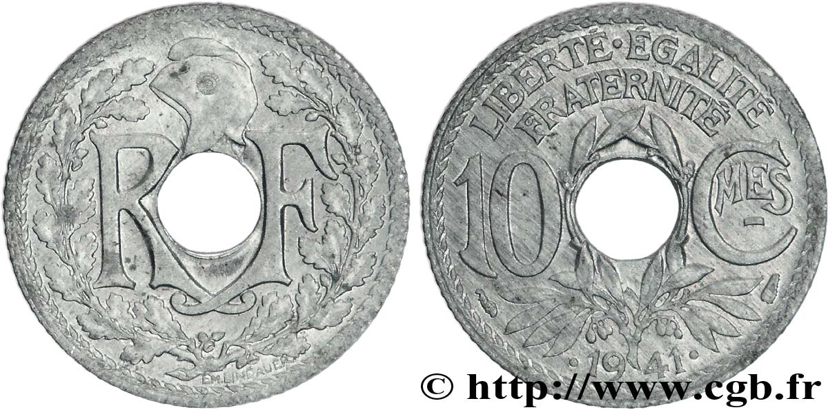 10 centimes Lindauer en zinc, Cmes souligné et millésime avec points 1941  F.140/2 EBC62 