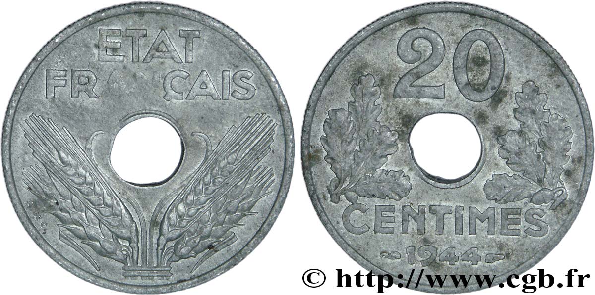20 centimes État français, légère 1944  F.153A/2 AU52 