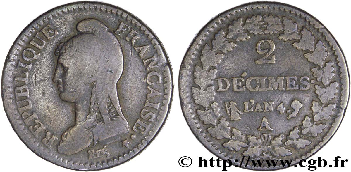 2 décimes Dupré 1796 Paris F.145/1 TB15 