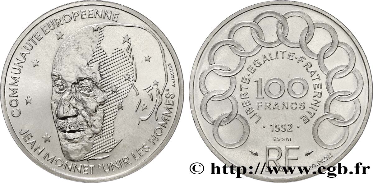 Essai de 100 francs Jean Monnet 1992 Pessac F.460/1 MS64 