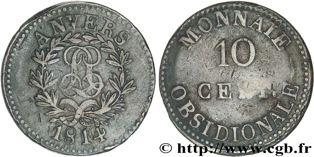 10 cent. Anvers au double L, frappe de l’arsenal de la marine 1814  Anvers F.130D/1 TTB48 