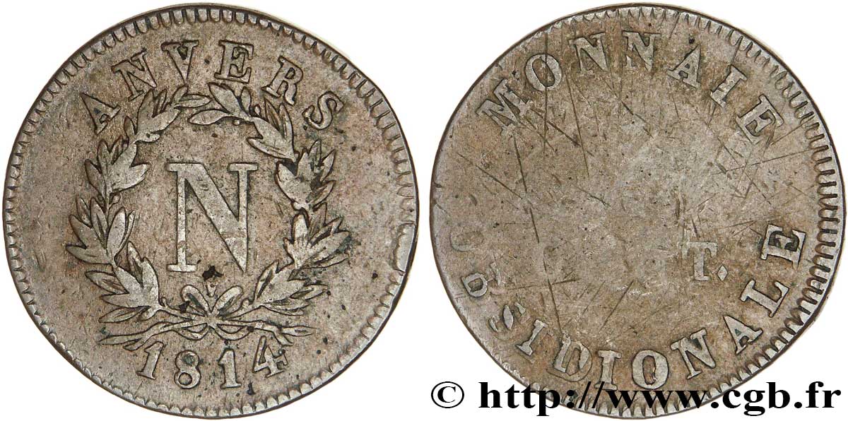 5 cent. Anvers à l’N, frappe de l’atelier de Wolschot 1814 Anvers F.115B/2 B12 