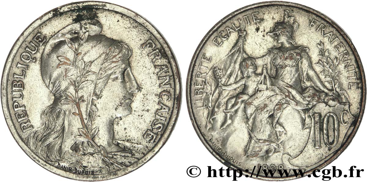 10 centimes Daniel-Dupuis, argenté 1898  F.136/4 var. TTB50 