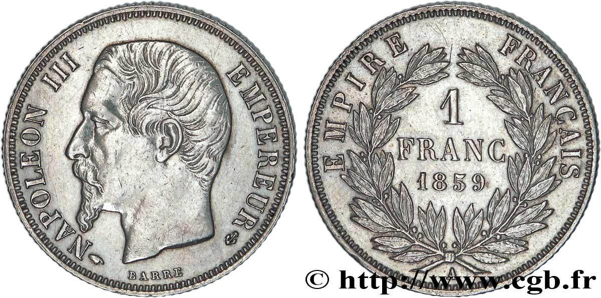 1 franc Napoléon III, tête nue  1859 Paris F.214/12 SUP58 