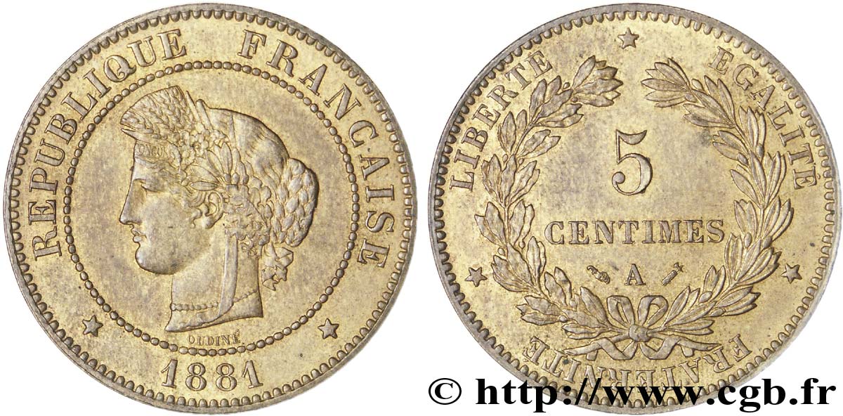 5 centimes Cérès 1881 Paris F.118/22 EBC62 