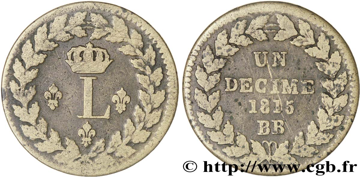 Un décime à l’L couronnée 1815  Strasbourg F.132A/2 TB25 