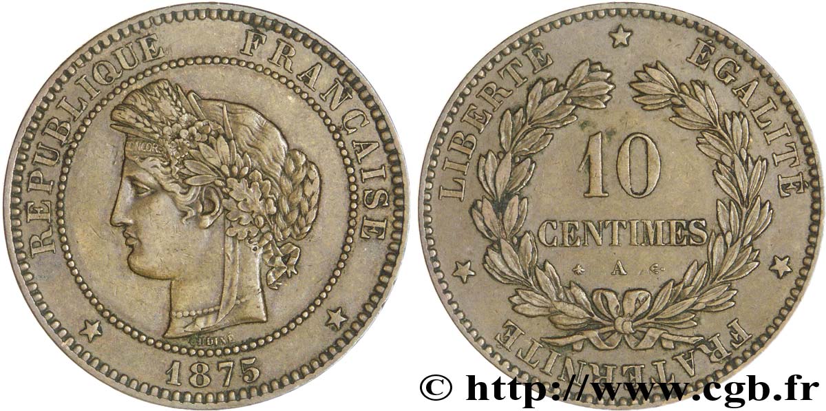 10 centimes Cérès 1875 Paris F.135/14 SS48 