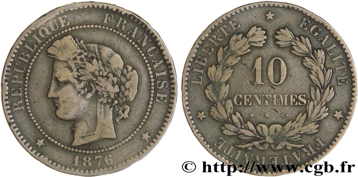 10 centimes Cérès 1876 Bordeaux F.135/17 VF25 