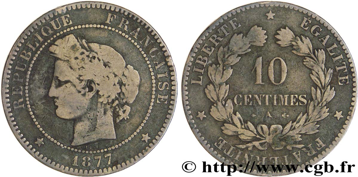 10 centimes Cérès 1877 Paris F.135/18 TB15 