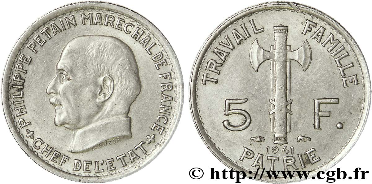 5 francs Pétain 1941  F.338/2 VZ55 
