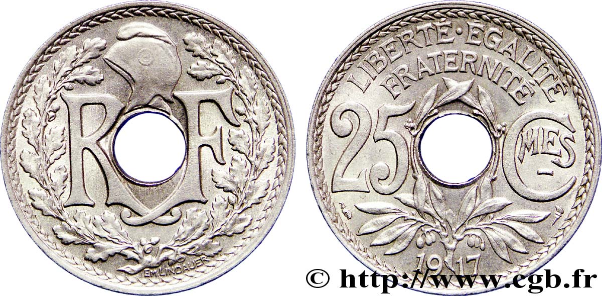 25 centimes Lindauer, Cmes souligné 1917 Paris F.170/5 VZ58 