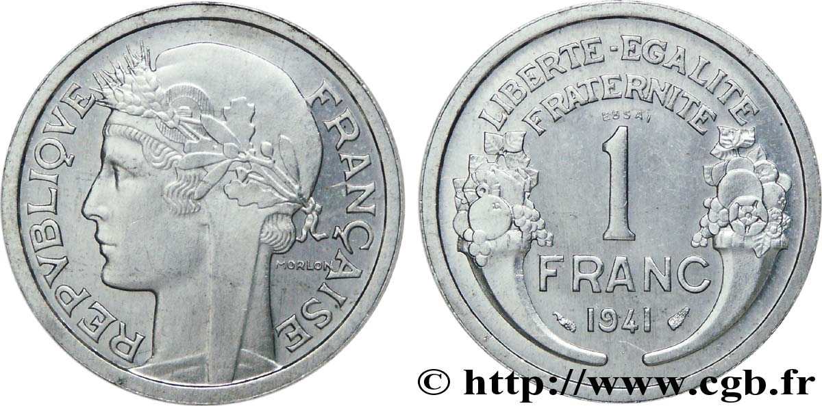 Essai en aluminium de 1 franc Morlon 1941  F.221/1 SPL63 