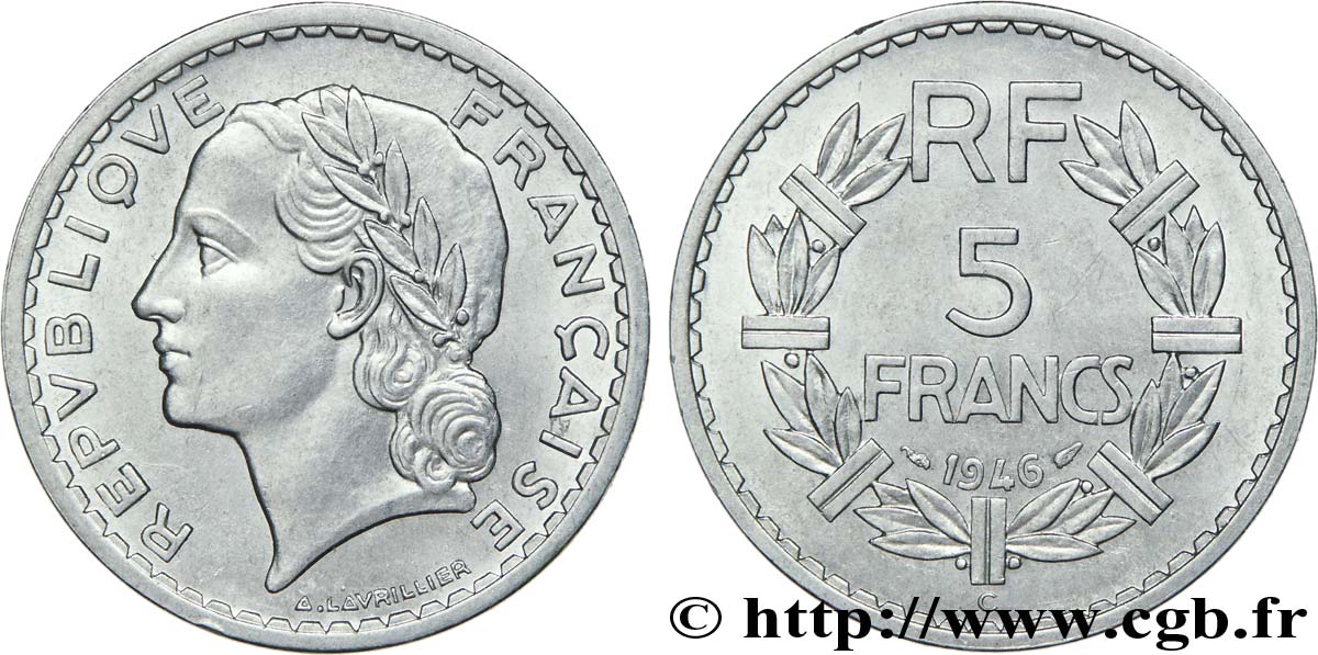 5 francs Lavrillier, aluminium 1946 Castelsarrasin F.339/8 EBC55 