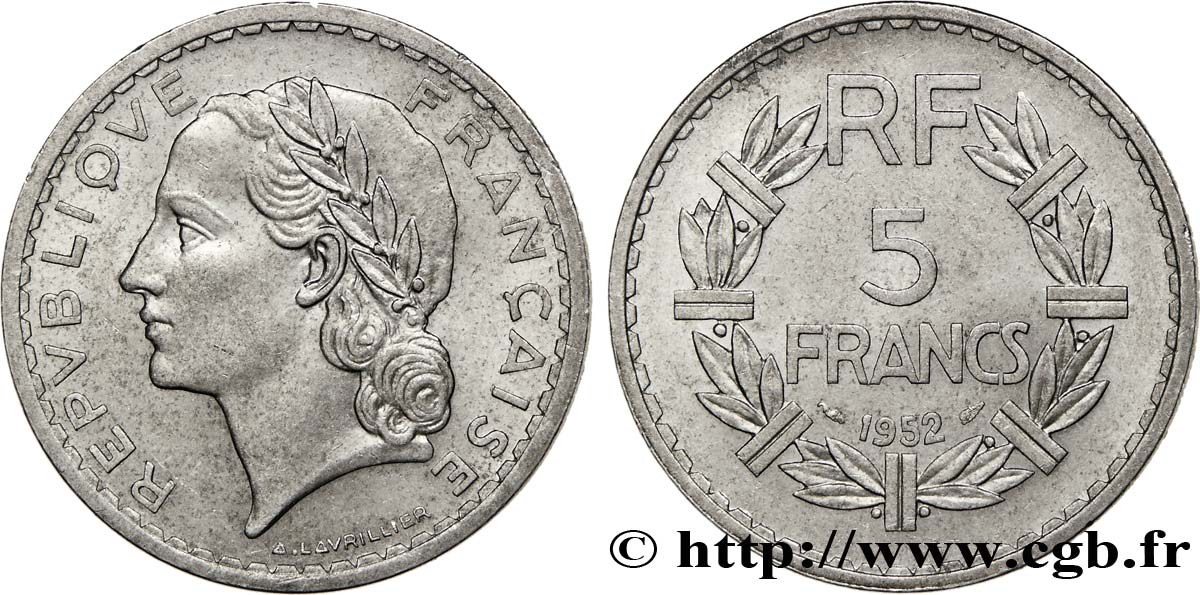 5 francs Lavrillier, aluminium 1952  F.339/22 EBC58 
