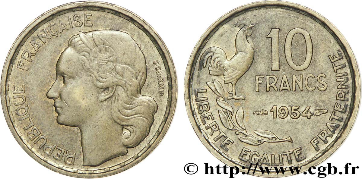 10 francs Guiraud 1954  F.363/10 AU52 