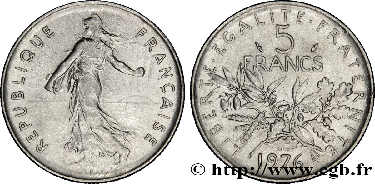 5 francs Semeuse, nickel 1976 Pessac F.341/8 AU55 