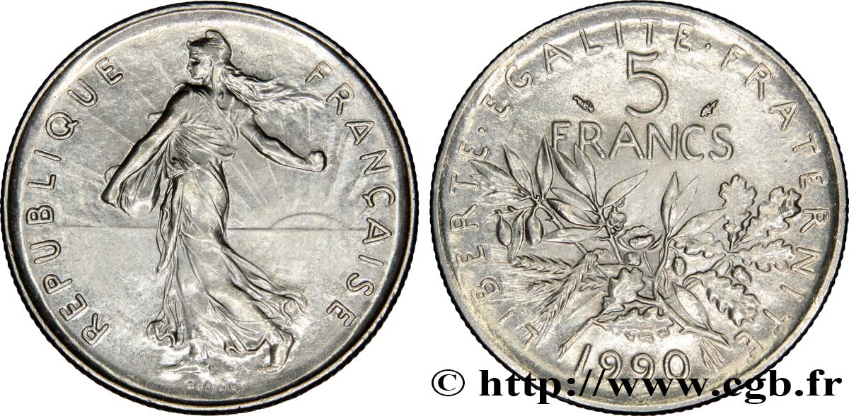 5 francs Semeuse, nickel 1990 Pessac F.341/22 MS62 