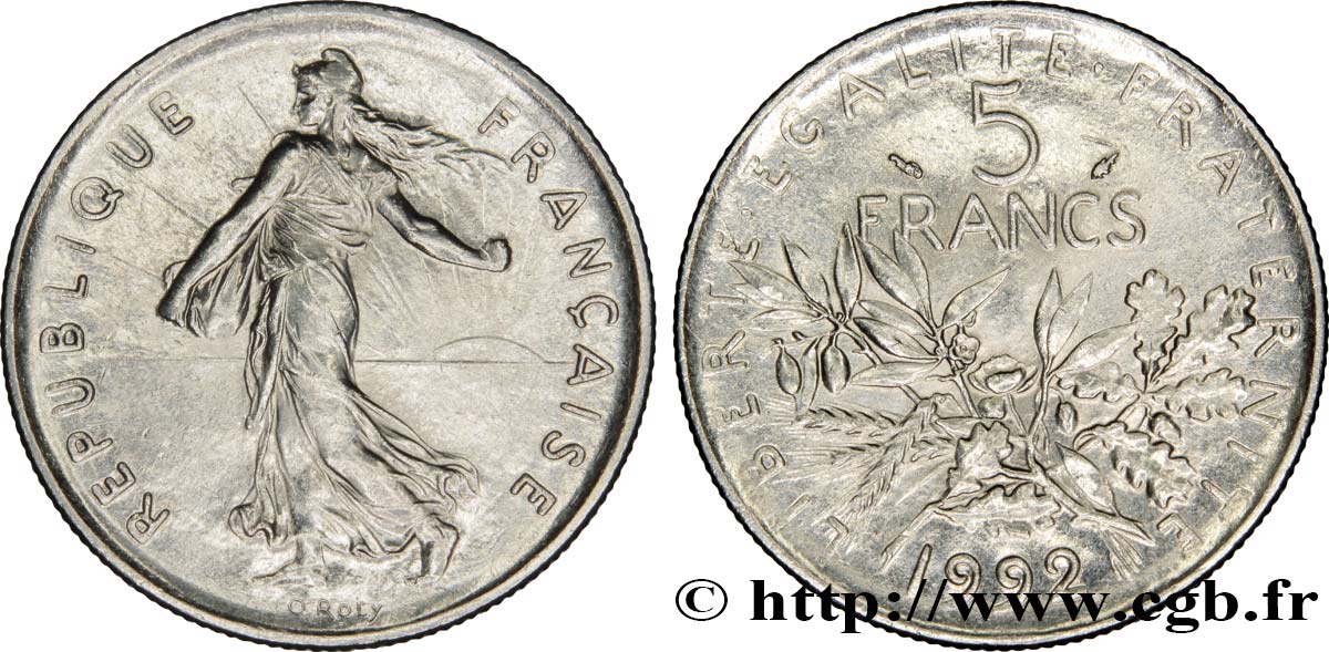 5 francs Semeuse, nickel 1992 Pessac F.341/25 SUP58 