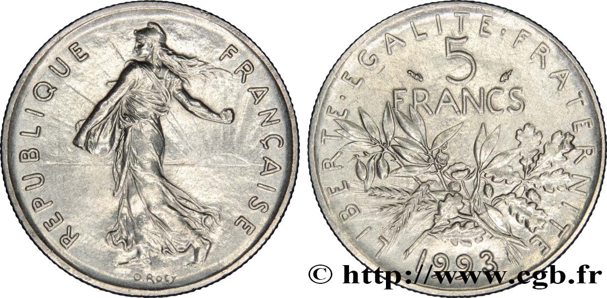 5 francs Semeuse, nickel 1993 Pessac F.341/27 SUP55 