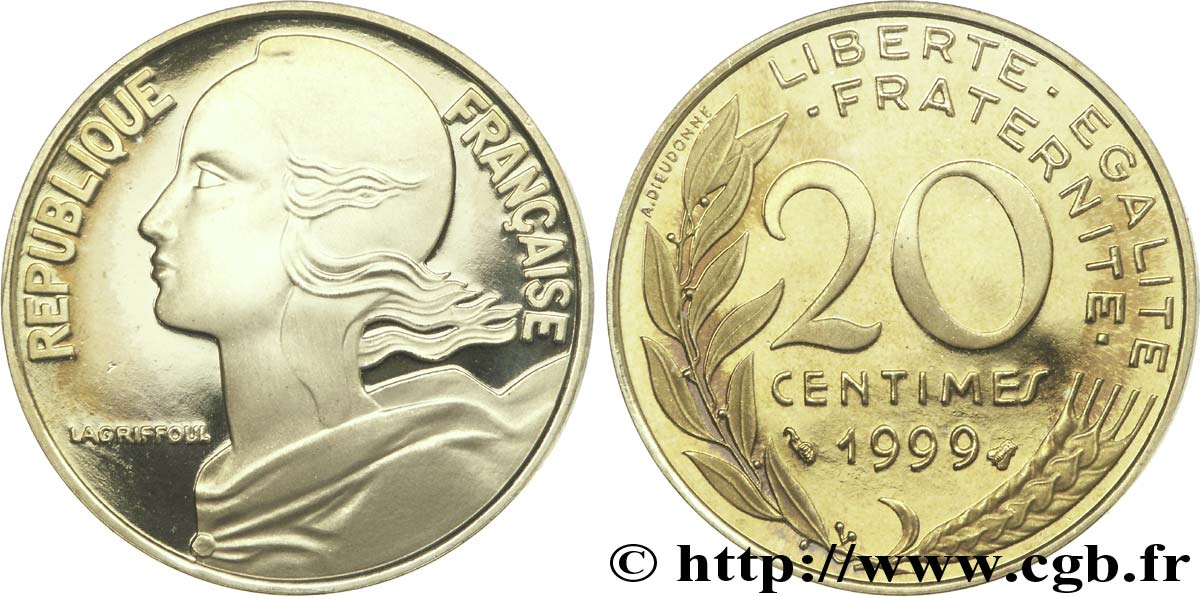 Piece De 20 Centimes Rare 1999 20 centimes Marianne, BE (Belle Épreuve) 1999 Pessac F.156/43 var. fmd
